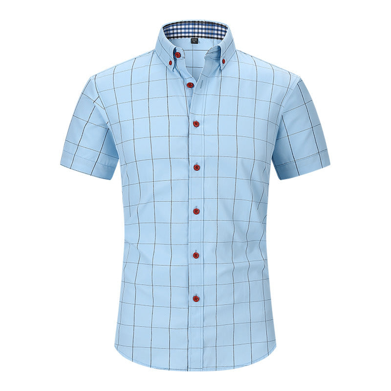 Plaid Men's Short-sleeved Shirt Anti-wrinkle