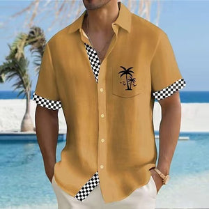 Geometric Stripe Element Coconut Tree Printed Shirt Men