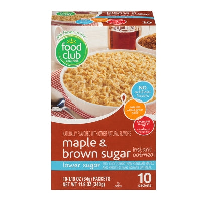 Avena Instantanea Maple/ Brown Sugar Reducido En Azucar Food Club 10 Und/Paq