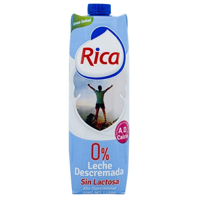 Leche Descremada Sin Lactosa 0% Grasa Rica 1 Lt