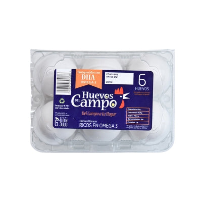 Huevos Blancos Omega 3 Dha Del Campo 6 Und/Paq