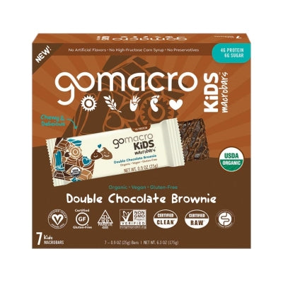 Barra de Doble Chocolate Sin Gluten Para Niños GoMacro 7Und/Paq