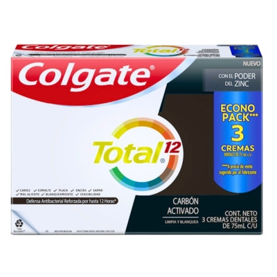 Pasta Dental Colgate Total Carbón Activado 3 Und/ Paq 75 Ml