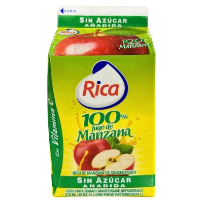 Jugo de Manzana 100%  Sin Azúcar Rica 16 Onz