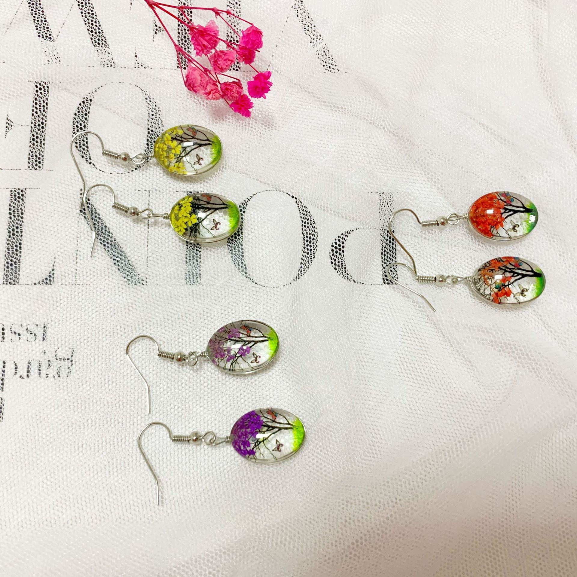 Starry Dried Flower Earrings Time Stone