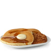 Desayuno hotcakes, miel, salchicha