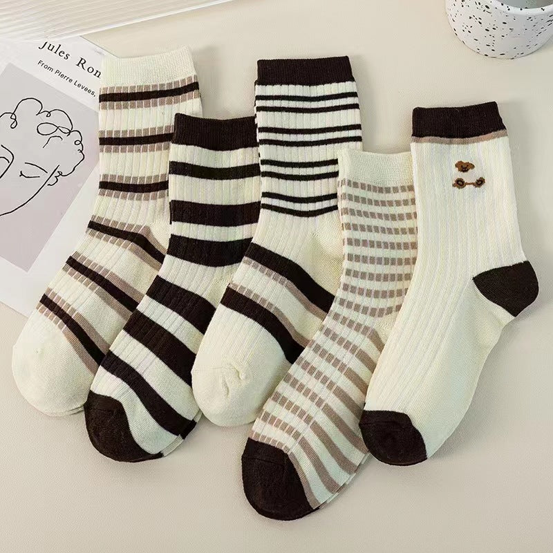 Cute Autumn And Winter Brown Striped Couple Socks