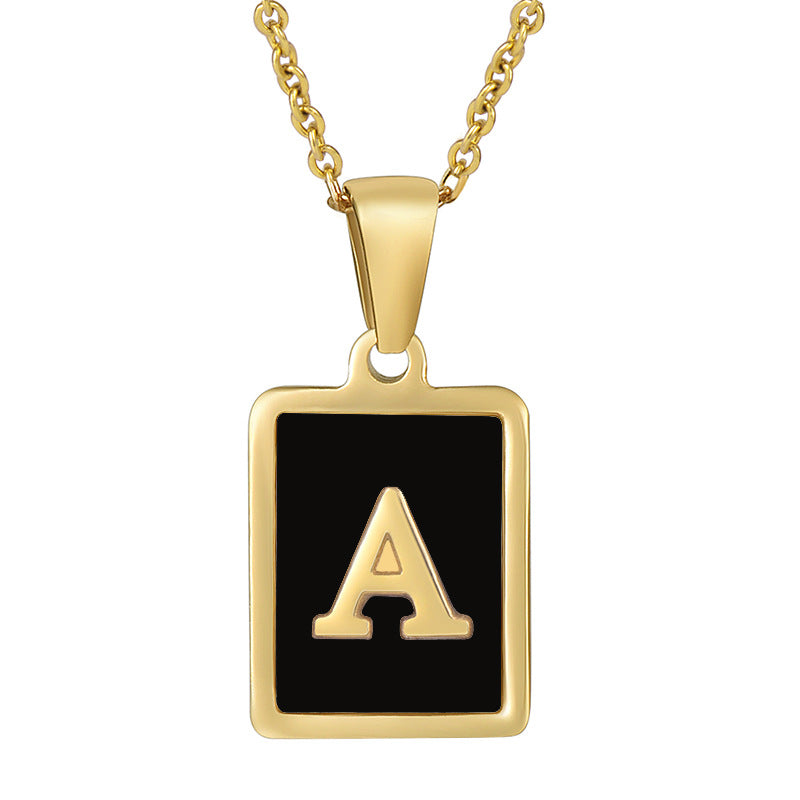 18K Gold Stainless Steel Square Letter Necklace For Women