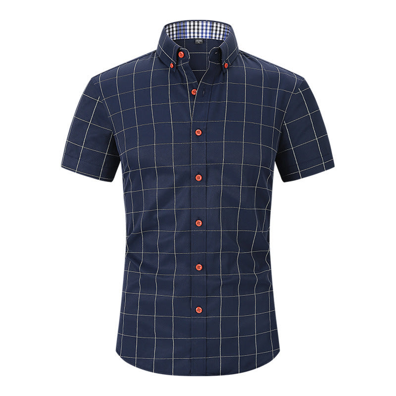 Plaid Men's Short-sleeved Shirt Anti-wrinkle