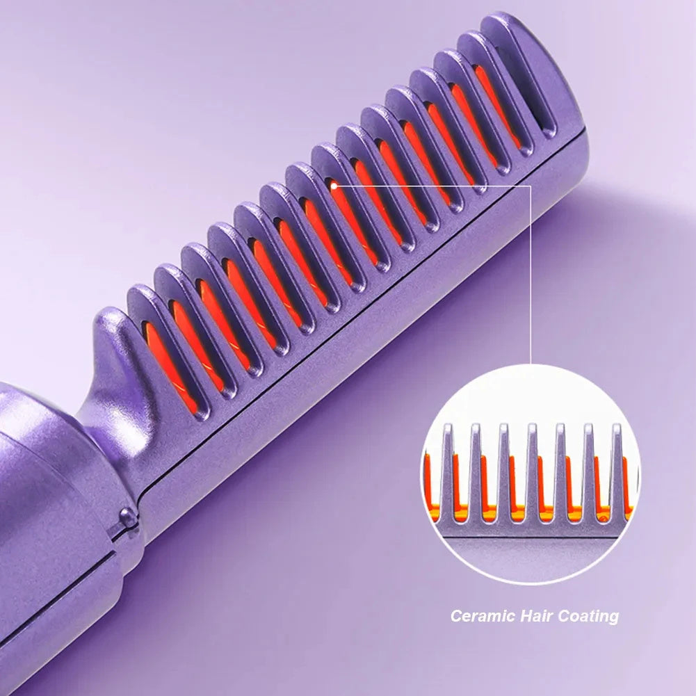 Professional Wireless Hair Straightener Curler Comb Fast Heating Negative Ion Straightening Curling Brush Hair Styling Tools